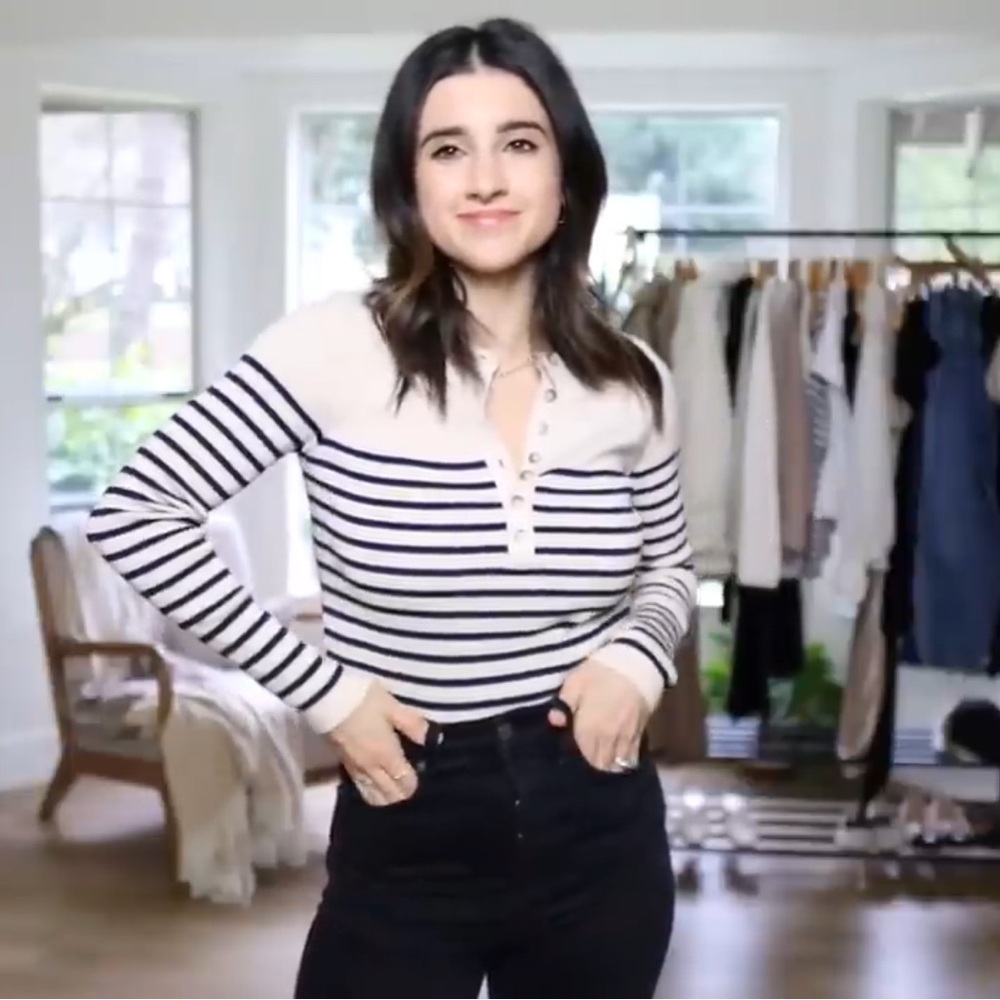 Sezane Striped Long Sleeve Top -xs